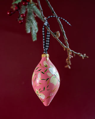 Hand-Painted Glass Christmas Ornament - Peachy Pink Onion Shape - Bari J. Designs