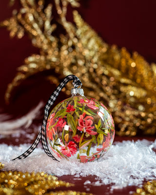 Hand-Painted Glass Christmas Ornament - Floral Vines - Bari J. Designs