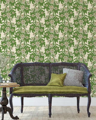 Gathering Room Floral Wallpaper - Ivory & Green - Bari J. Designs