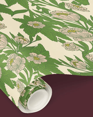 Gathering Room Floral Wallpaper - Ivory & Green - Bari J. Designs