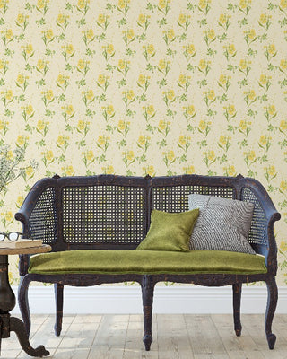 Grace Floral Wallpaper - buttercup & mint - Bari J. Designs