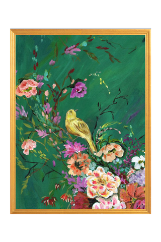 Songbird • Floral and Bird Art Print -green - Bari J. Designs