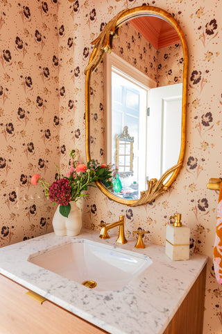 A Quiet Floral Wallpaper Moment in The Powder Room