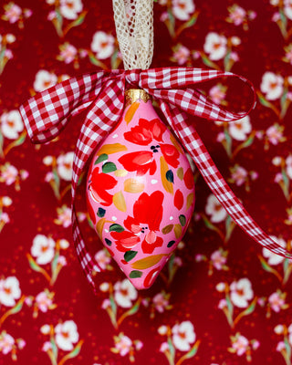 Hand-Painted Glass Christmas Ornament - Peachy Pink / Red Onion Shape - Bari J. Designs