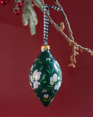 Hand-Painted Glass Christmas Ornament - Forest Green Onion Shape - Bari J. Designs