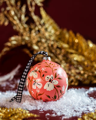 Hand-Painted Glass Christmas Ornament - Peachy Pinks - Bari J. Designs