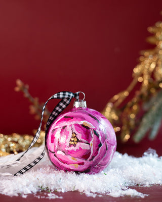 Hand-Painted Glass Christmas Ornament - Peony - Bari J. Designs