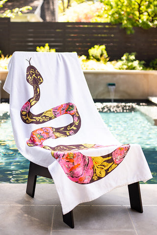 Floral Snake Beach Towel • Consider Yourself Warned Art - Bari J. Designs