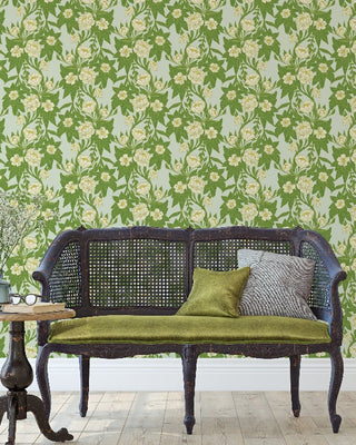 Gathering Room Floral Wallpaper - Blue-Green - Bari J. Designs