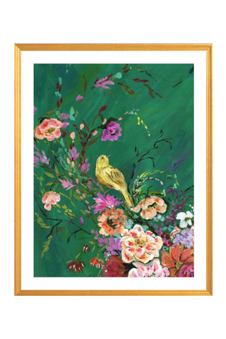 Songbird • Floral and Bird Art Print -green - Bari J. Designs